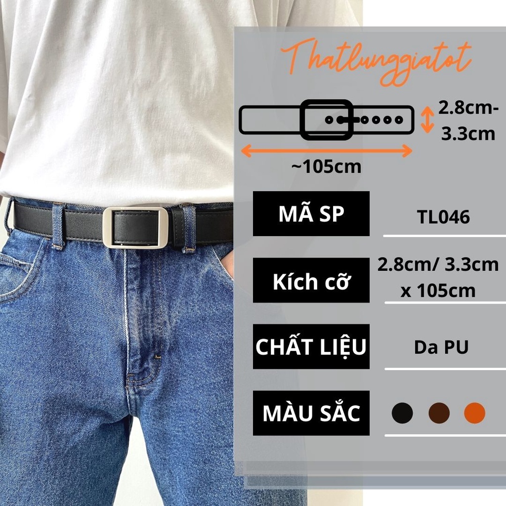 Thắt Lưng Nam Nữ Luồng Chữ Nhật, dây nịt học sinh bản 3.3cm  TL046 - Thắt Lưng Giá Tốt