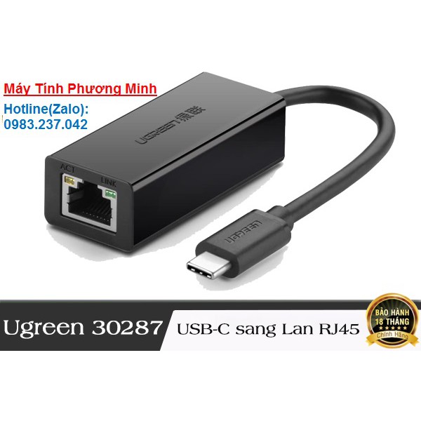 Bộ chuyển đổi USB Type C sang LAN 10/100 Mbps Ethernet UGREEN 30287 (màu đen)- Hàng chính hãng