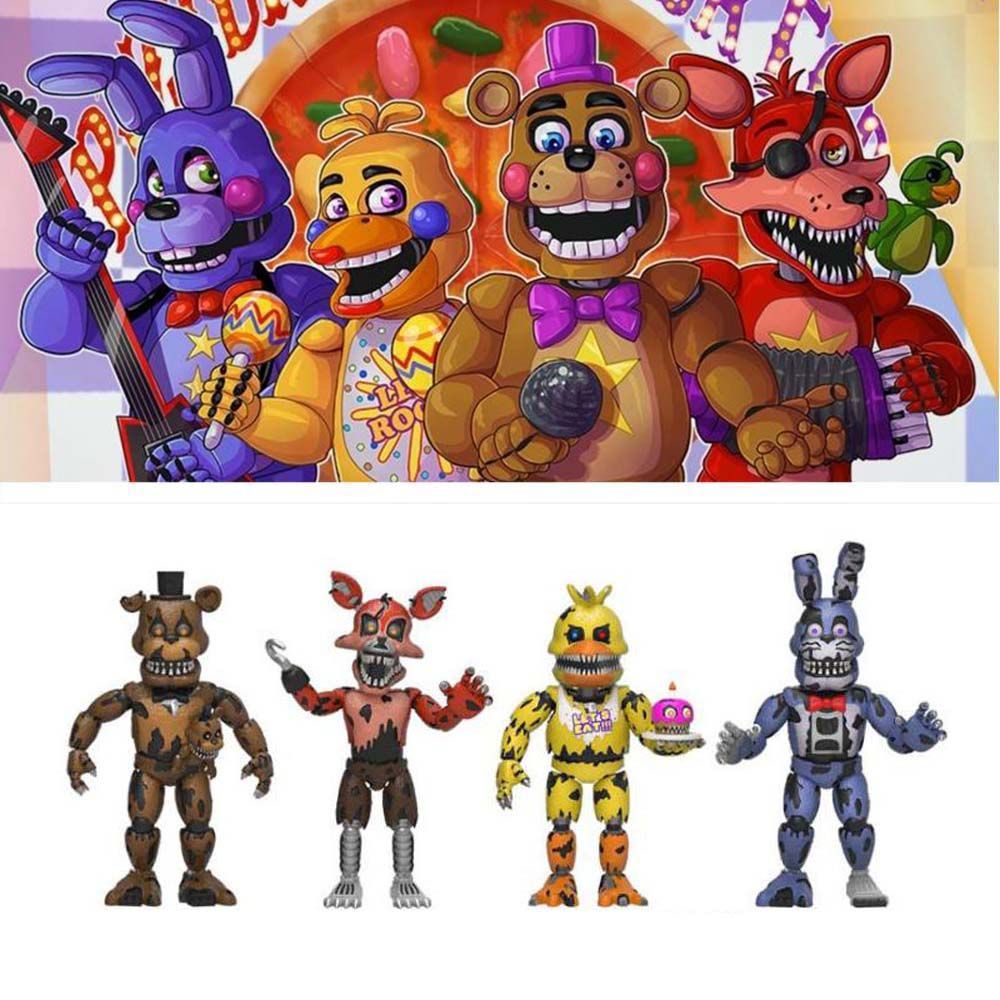 BERNARDO 4pcs/set Five Nights at Freddy's Toy Gift Collectible Model Action Figure Car Decorations Figure Toy Chica Security Breach Freddy Bear FNAF Nightmare Figures Model