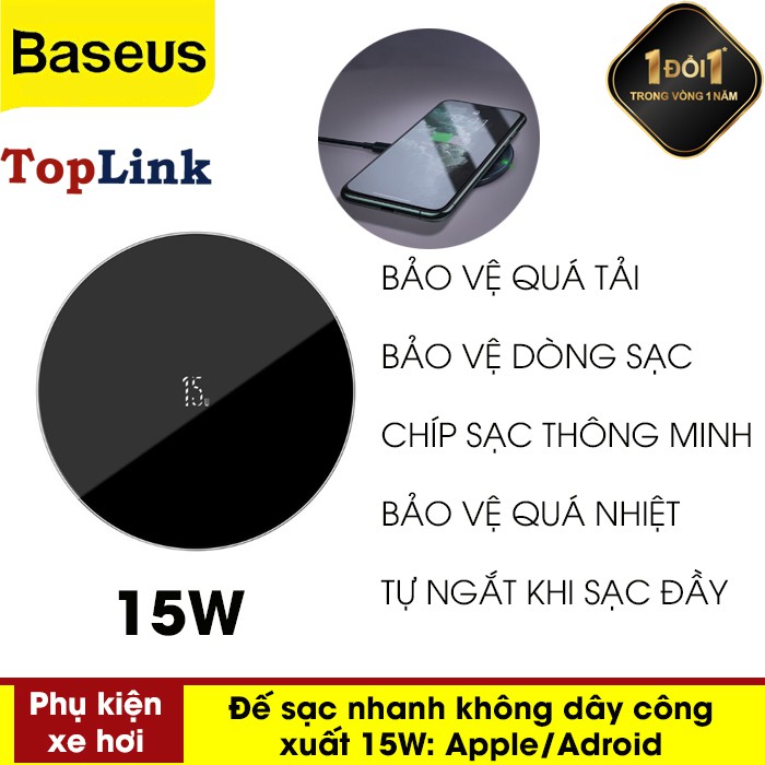 Đế Sạc Nhanh Không Dây Baseus (BS-WC-P10C) 15W Wirelss Charger Chuẩn Qi Cho Điện Thoại