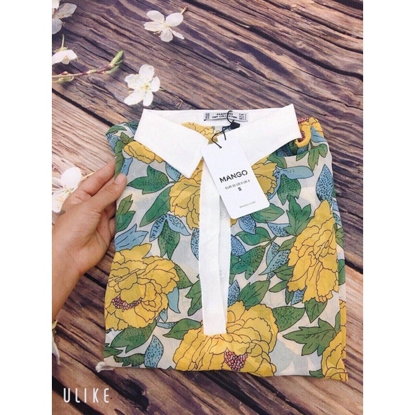 Ảnh thật ÁO SƠ MI HOA VÀNG MANGO VNXK