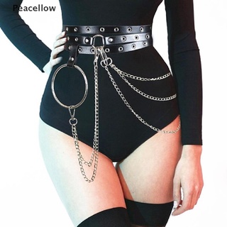 Thắt lưng da nhiều lớp phối dây xích kim loại phong cách Gothic punk