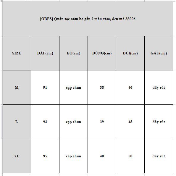 [OBES] Quần sọc nam bo gấu 2 màu xám, đen mã 3S006