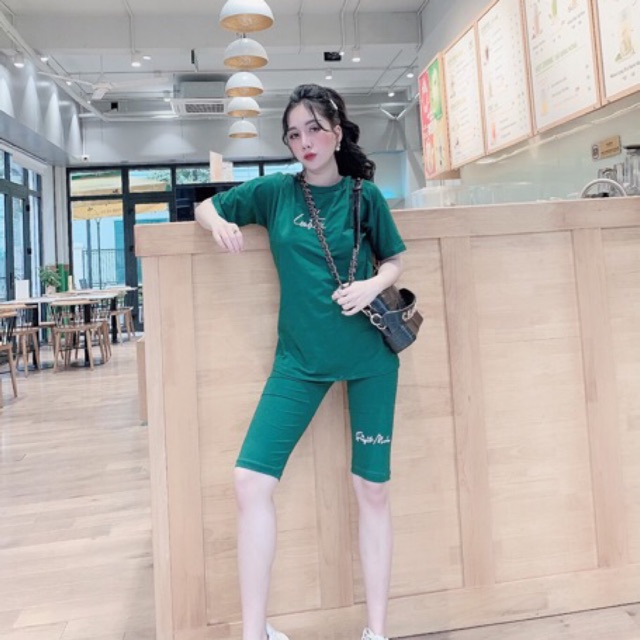 BỘ NỮ MẶC NHÀ THÊU CHỮ năng động chất cotton 100% chuẩn loại 1 quần ngố thêu T | BigBuy360 - bigbuy360.vn