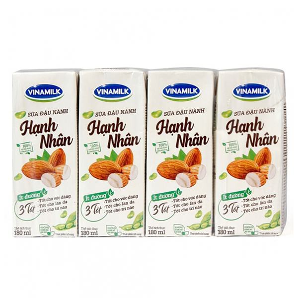 E - Lốc 4 Sữa Đậu Nành Vinamilk Hạnh Nhân 180Ml