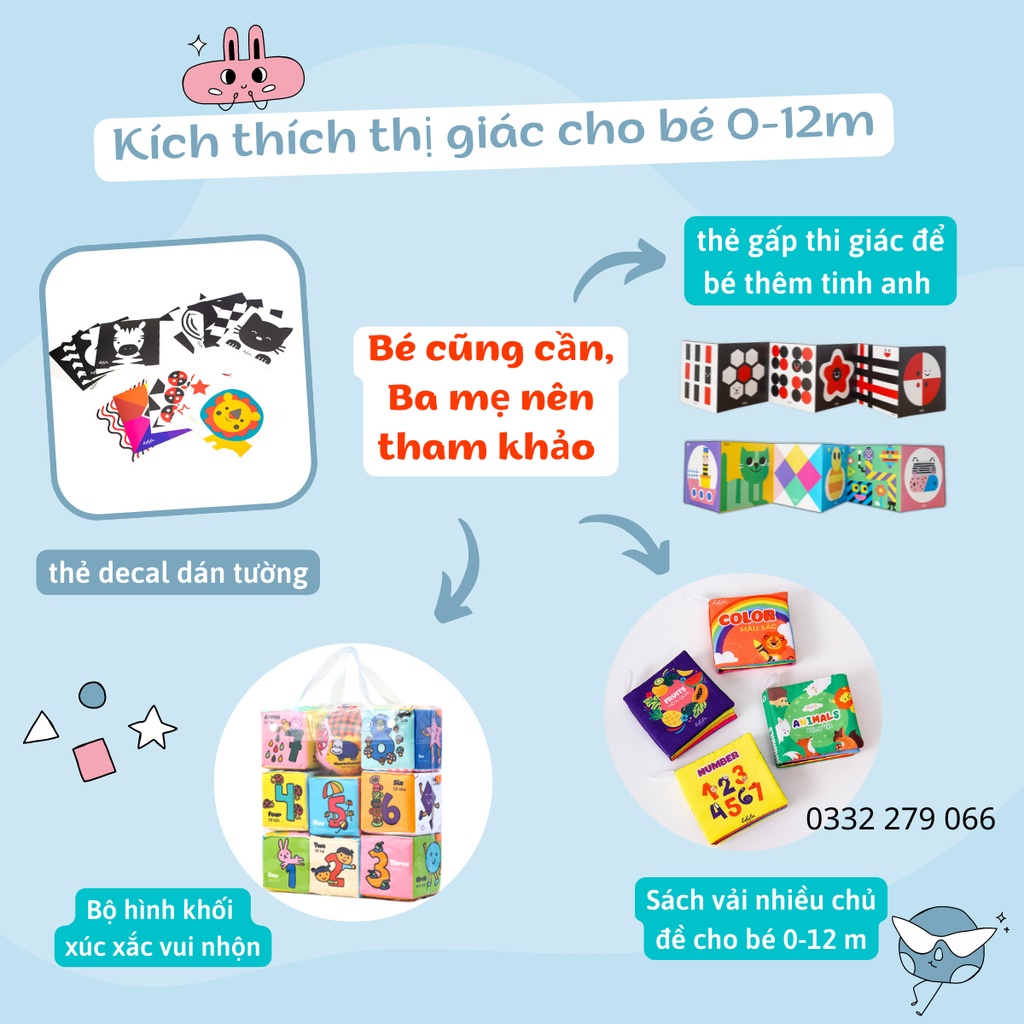 Bộ 6 thẻ dán tường KÍCH THÍCH THỊ GIÁC giúp bé phát triển toàn diện