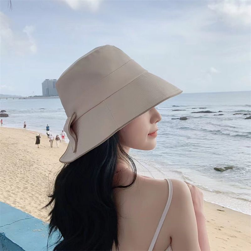 Nón  Vải Chống Nắng Đi Biển Nơ To Viền Chỉ