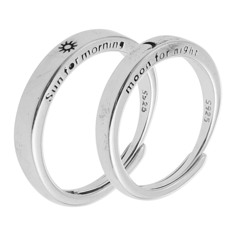 1 Cặp Nhẫn Hở Hình Mặt Trăng / Mặt Trời Có Thể Điều Chỉnh Phù Hợp Làm Quà Cho Cặp Đôi