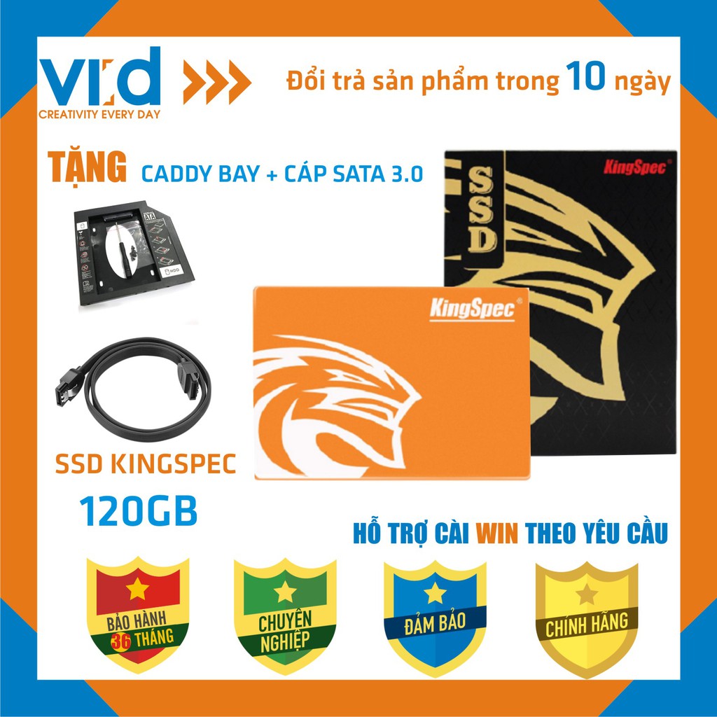 [COMBO HOT] Mua ổ cứng SSD Kingspec 120GB tặng Caddy Bay và Cáp Sata - Bảo hành chính hãng 36 tháng