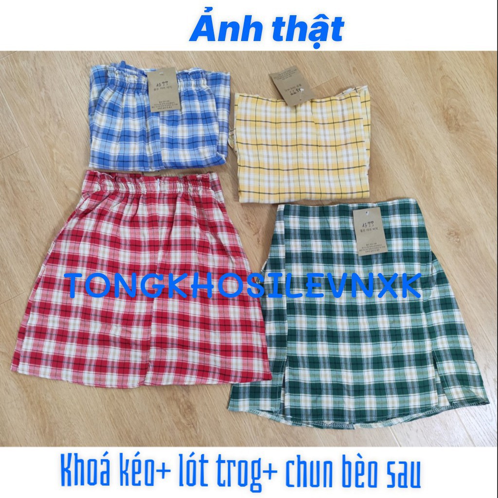 CHÂN VÁY CHỮ A KẺ CARO XANH ĐỎ VÀNG KHÓA KÉO CHUN SAU - CHÂN VÁY KẺ CARO ULZZANG | BigBuy360 - bigbuy360.vn
