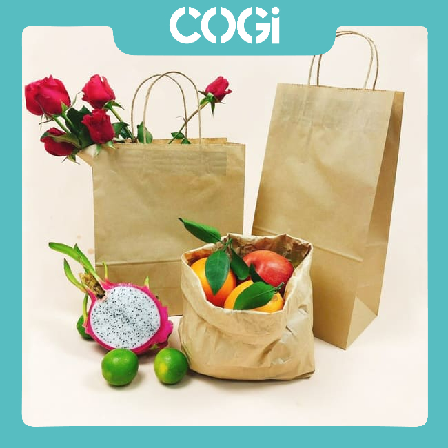 1 túi giấy kraft có quai nhiều size dùng 1 lần bảo vệ môi trường chính hãng cogi