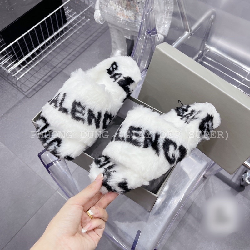 Dép Lông Balen Mới Chữ Đen hàng quảng châu fullbox chuẩn ảnh