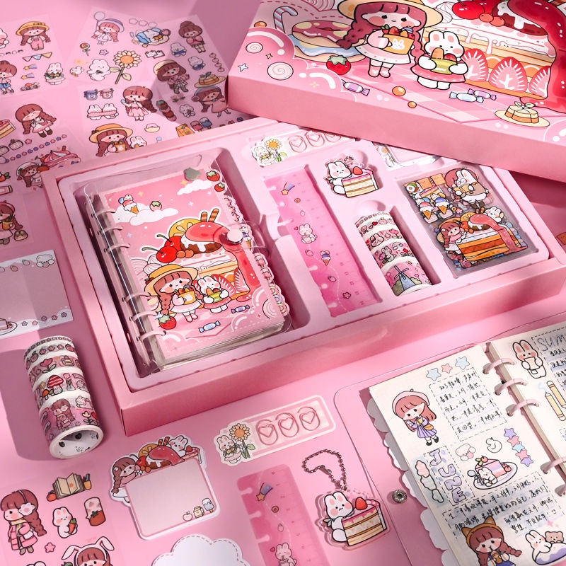 Cute Sổ Ghi Chép  Bộ Hộp Quà Sổ Tay diy Sticker Decor Quà Sinh Nhật đồ dùng học tập dễ thương sổ ghi chú