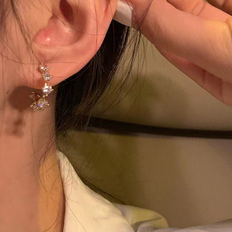 Bông Tai Đính Đá Zircon Thời Trang Kiểu Pháp Đơn Giản