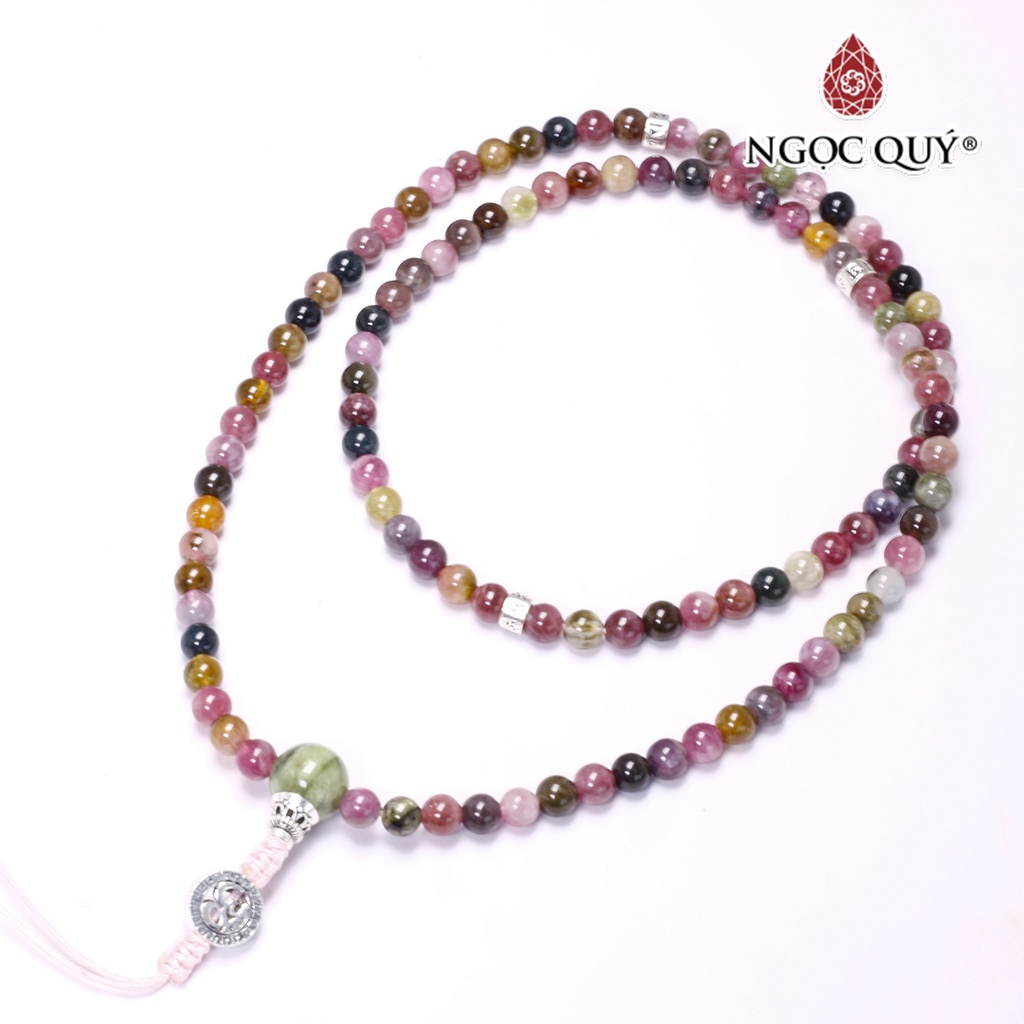 Vòng chuỗi 108 hạt đá tourmaline đa sắc - Ngọc Quý