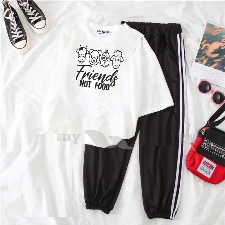 Sét Bộ Đồ Quần Áo Thời Trang Nữ Hè, Áo Cotton In 3D Hoạt Hình Kèm Quần Thun Sọc Bo Gấu Mặc Đi Chơi Phong Cách Hàn Quốc | BigBuy360 - bigbuy360.vn
