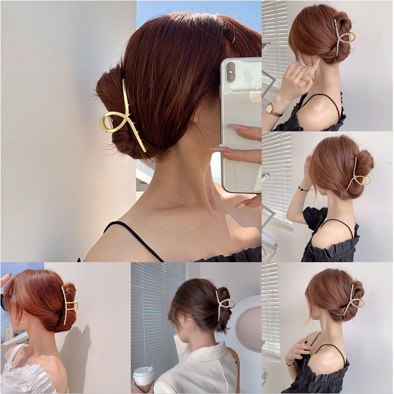 Set 2 kẹp tóc càng cua bằng kim loại đính ngọc trai phong cách Hàn Quốc xinh xắn dành cho nữ