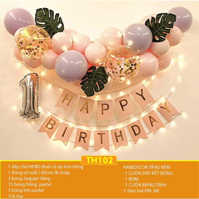 [MẪU MỚI] Set trang trí sinh nhật, combo cho bé gái bé trai kèm đèn led và phụ kiện trang trí tại nhà TH100