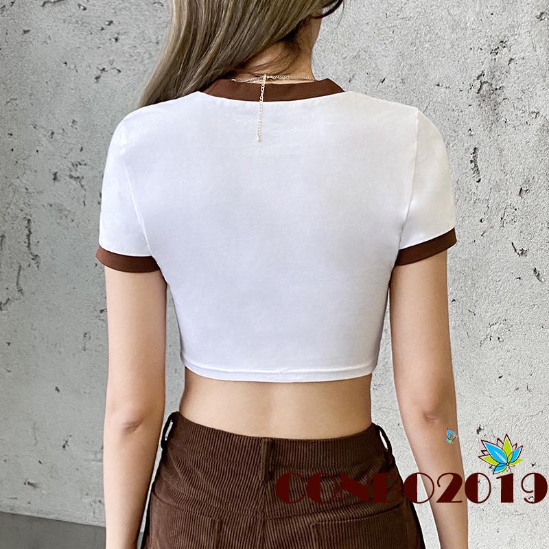 Áo Thun Nữ Ngắn Tay Cổ Tròn In Hình Trái Tim Thời Trang