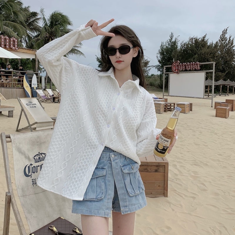 Áo Sơ Mi Trắng Tay Dài Dáng Rộng Cổ Bẻ Thời Trang Dành Cho Nữ