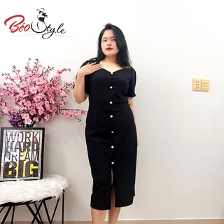 Đầm suông dự tiệc phối nút dáng bút chì sang trọng Bigsize-Dành cho nàng mũm mĩm từ 45-85kg-Mặc đi tiệc,công sở, dạo phố