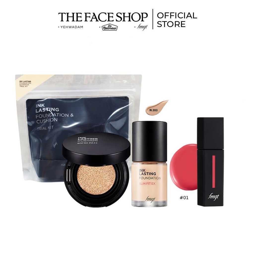 Bộ Kit Kem Nền Ink Lasting Foundation TheFaceShop & Son nước lì Ink Tattoo Lip Tint