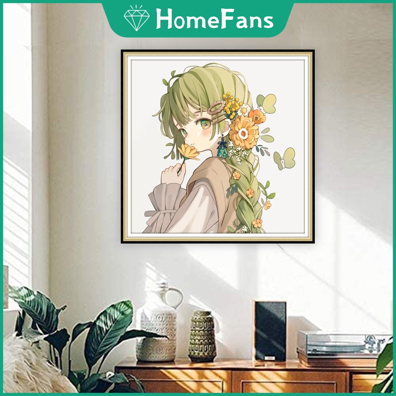 Bộ Tranh Đính Đá 5D Tự Làm 40x40cm/50x50cm Hình Cô Gái Hoạt Hình Trang Trí Nhà Cửa