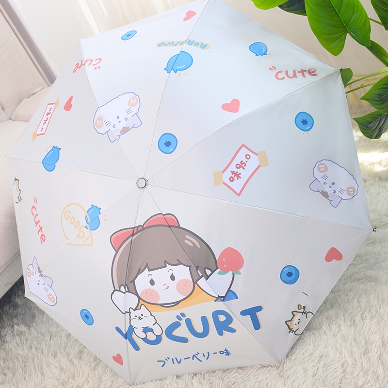 Dù Gấp Chống Mưa Nắng Bằng vinyl Họa Tiết Hoạt Hình Dễ Thương Chống Tia UV Cho Nam Và Nữ