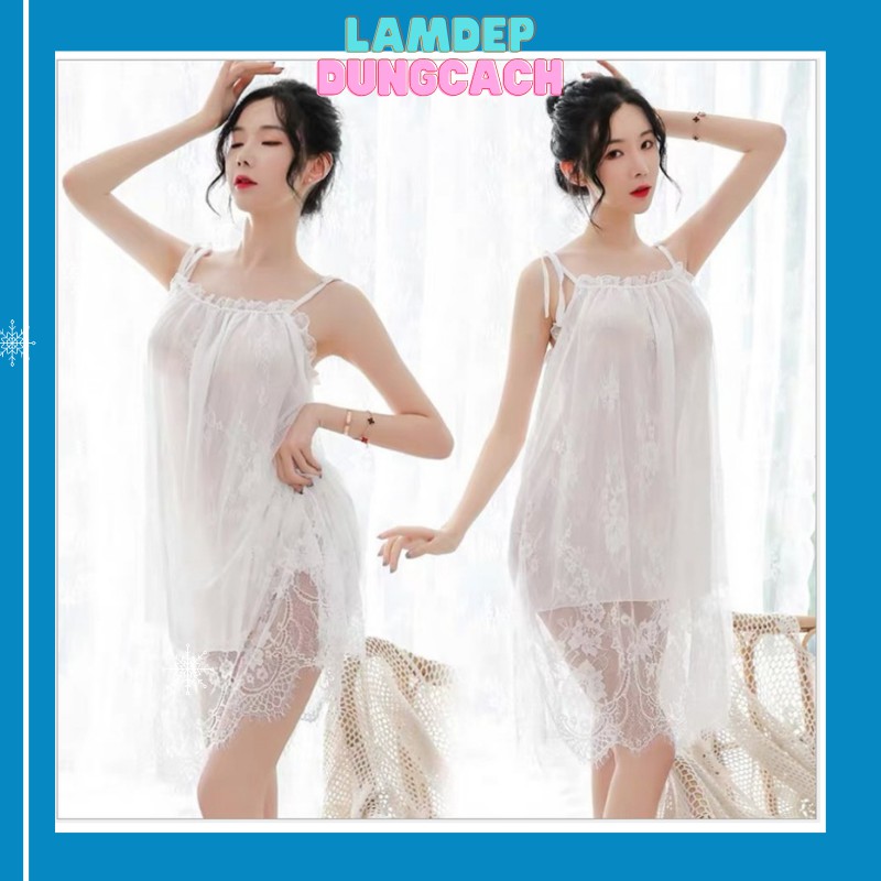 Váy Ngủ Sexy Voan Ren Gợi Cảm Dáng Suông 2 Lớp Cao Cấp Mềm Mát Mịn Quyến Rũ SUÔNG