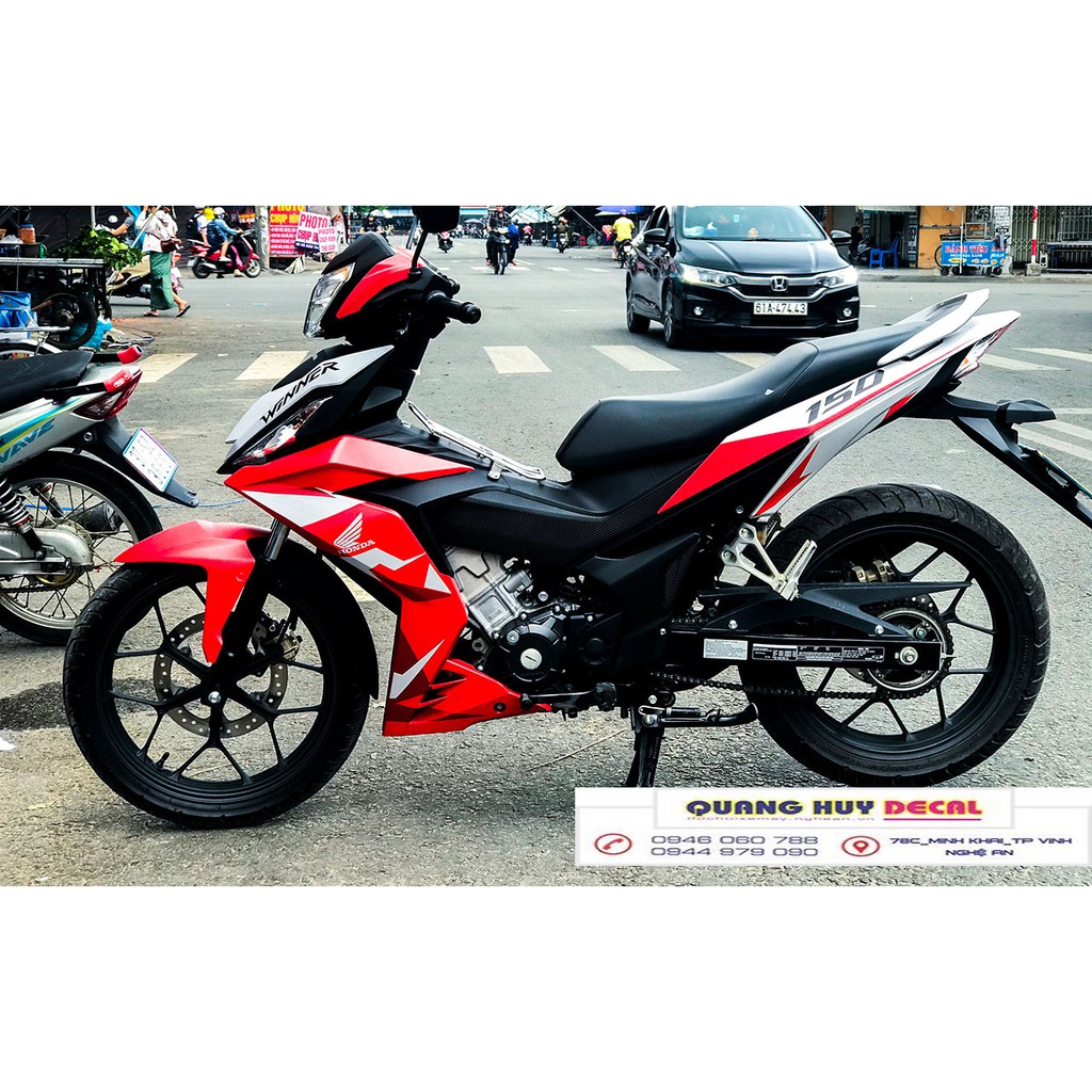 Tem trùm xe Winner đỏ trắng 150 V1, độ thiết kế team dán phủ decal xe máy giá rẻ đẹp