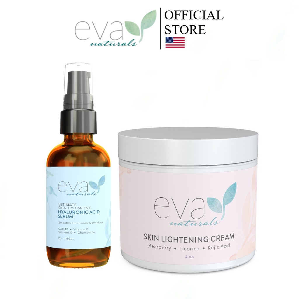 Bộ Serum và Kem Trắng Da, Cấp Ẩm và Chống Lão Hóa Eva Naturals Hyaluronic Acid (HA) và Lightening Cream