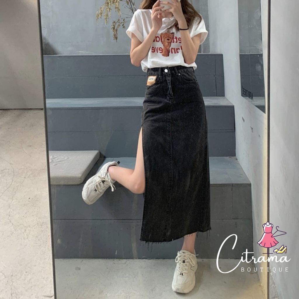 Chân váy bò xẻ tà dáng dài chân váy denim lưng cao quyến rũ cho nữ CVJ02 | BigBuy360 - bigbuy360.vn