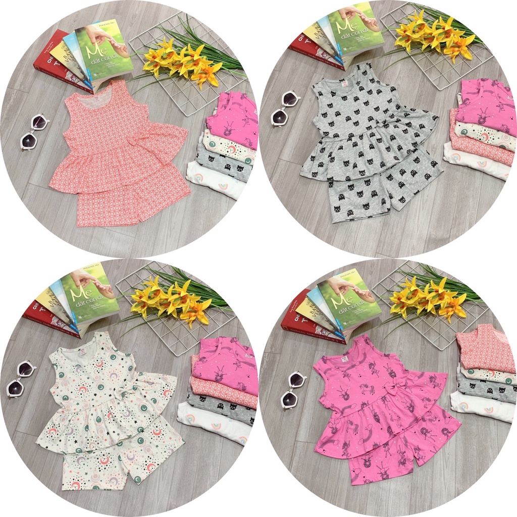Bộ bé gái thun cotton xuất dư mềm mát co giãn 10-23kg