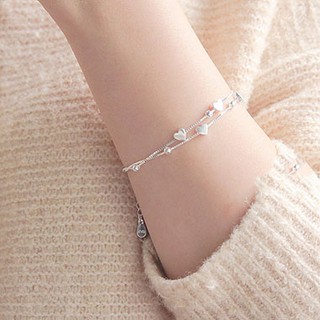 Lắc tay bạc tim dây đôi