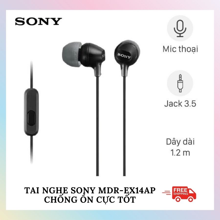 Tai nghe dây Sony có mic, jack 3.5mm MDR-EX14AP chống ồn cực tốt dành cho game thủ - Hàng fullbox chính hãng 100%