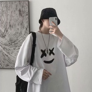 Áo thun nam tay dài cổ tròn dáng rộng in họa tiết phong cách Hip Hop Hồng Kông thời trang mới