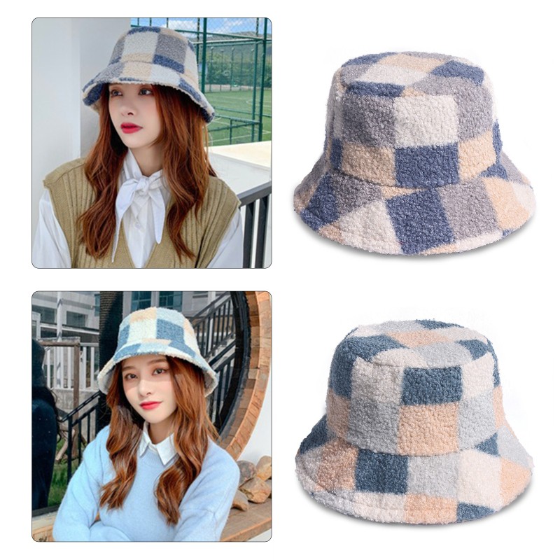 Mũ xô caro lông gợn ấm áp mùa thu đông