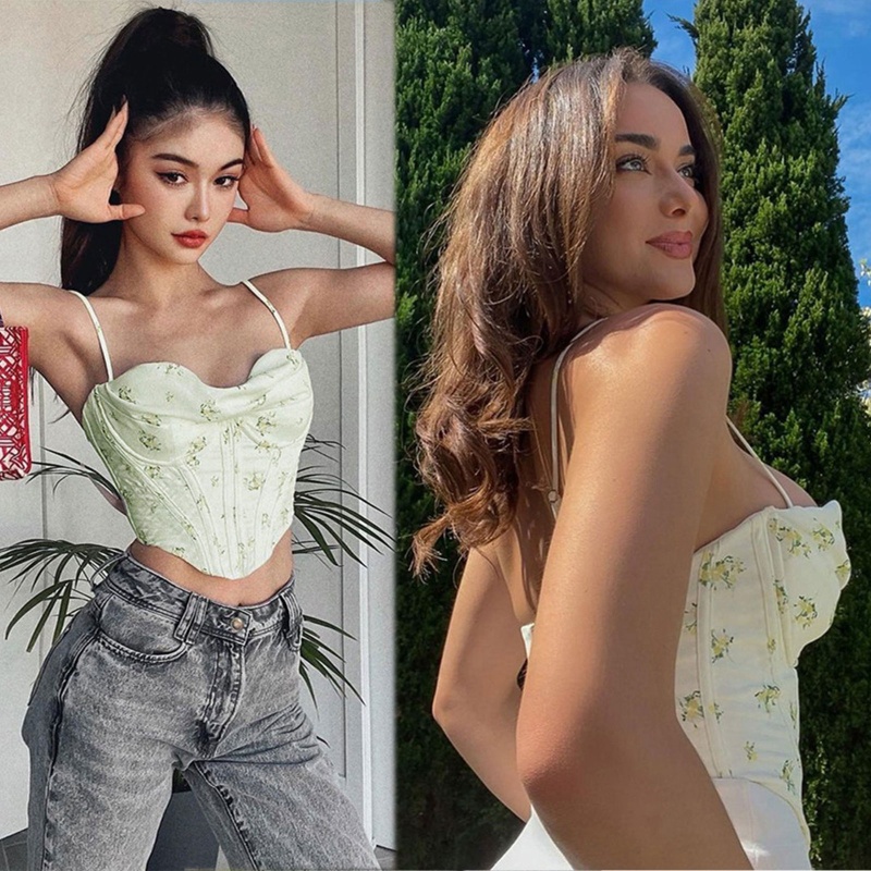 Áo Lửng Hai Dây In Hoa Gợi Cảm Cho Nữ