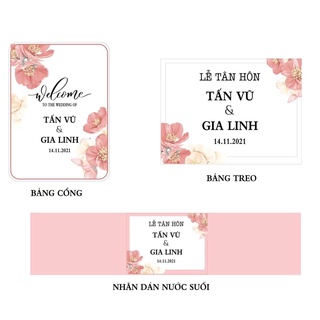 Combo tiết kiệm bảng tên cưới ( 1 bảng cổng + 1 bảng treo + 24 nhãn nước)