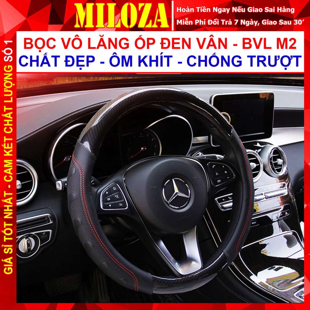 Bọc Vô Lăng Ô Tô Dập Gân Chỉ Đỏ Thể Thao - Bọc Tay Lái Xe Hơi - Da Pu, Ốp Ôm Khít, Chống Trơn, Size 38-40, M2