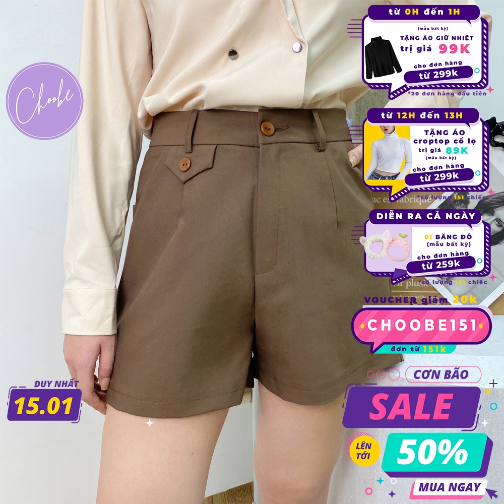 Quần short nữ Choobe túi nắp lệch cạp cao short ống rộng phong cách cá tính trẻ trung QS05