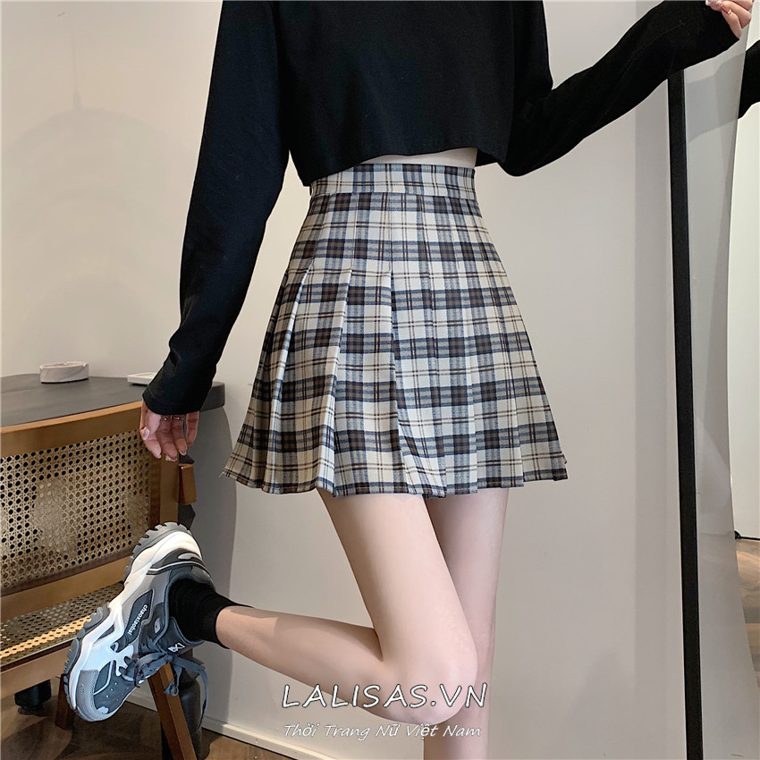Chân Váy Chữ A Eo Cao Hoa Văn Kẻ Ô Dễ Phối Đồ Thời Trang Hàn Quốc