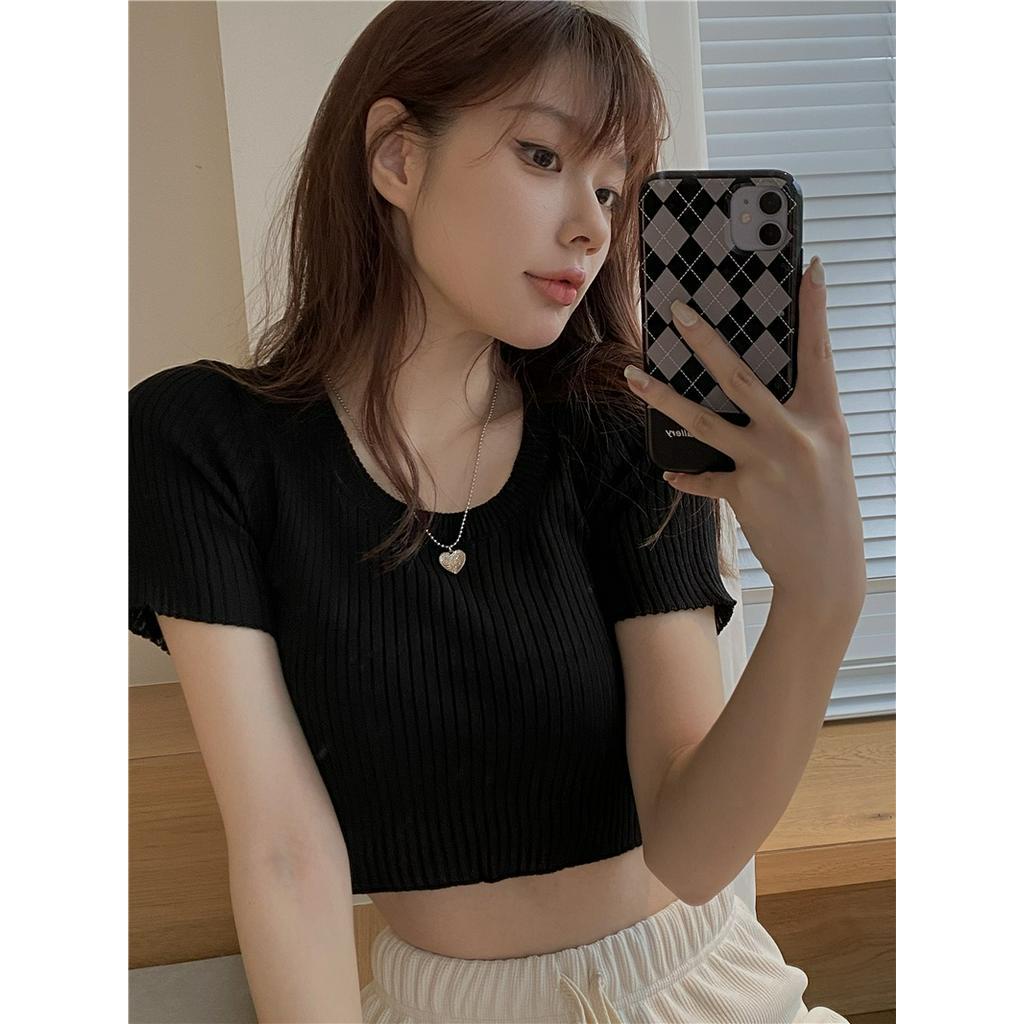 Áo Croptop Dệt Kim Ngắn Tay Thời Trang Cá Tính 61516