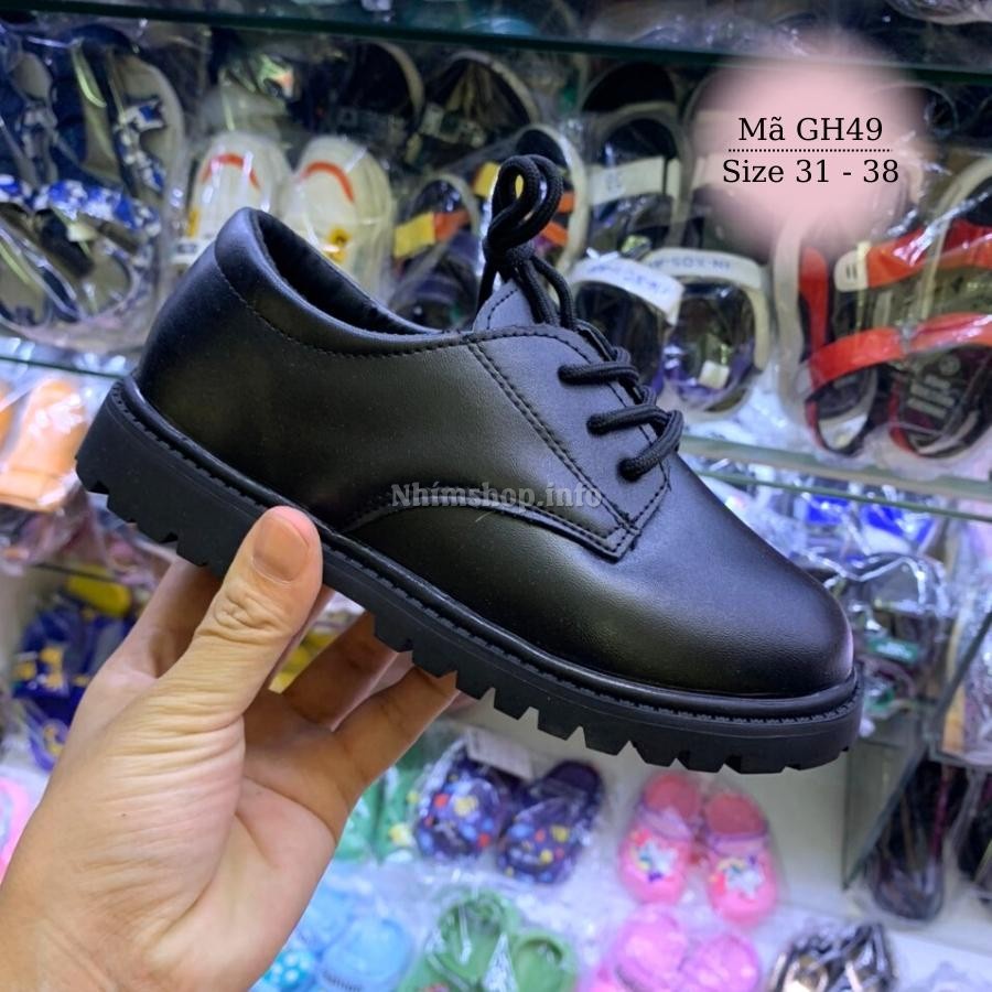Giày da màu đen thể thao cho bé trai 5 - 12 tuổi cột dây dáng giày tây oxford phong cách đi học mặc vest thời trang GH49