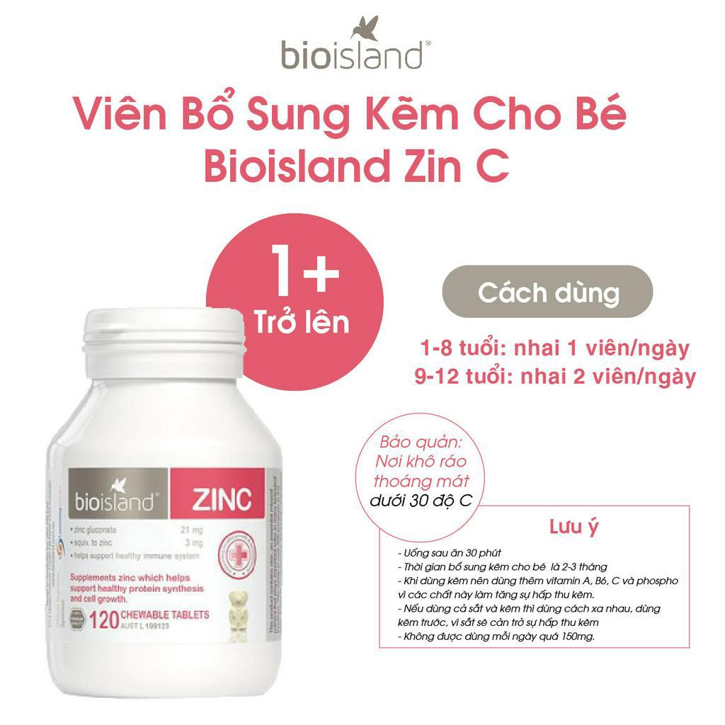 Viên nhai bổ sung kẽm Bio Island Zinc hỗ trợ tăng cường đề kháng, giúp bé phát triển toàn diện 120 viên của Úc
