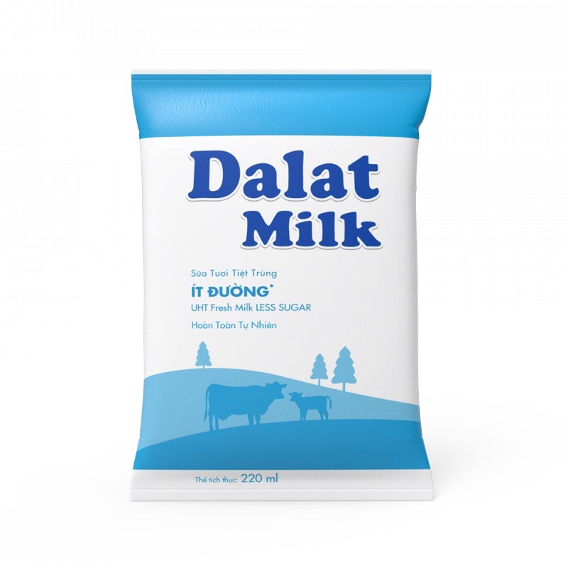 SỮA TƯƠI ĐÀ LẠT MILK BỊCH 220ml*48b ( có đường/ ít đường / không đường/ đủ)