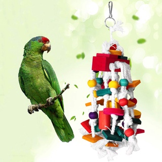 ♥ Ready Bird Parrot Wood Building Blocks Bite String Hanging Cage Swing Chewing Toy