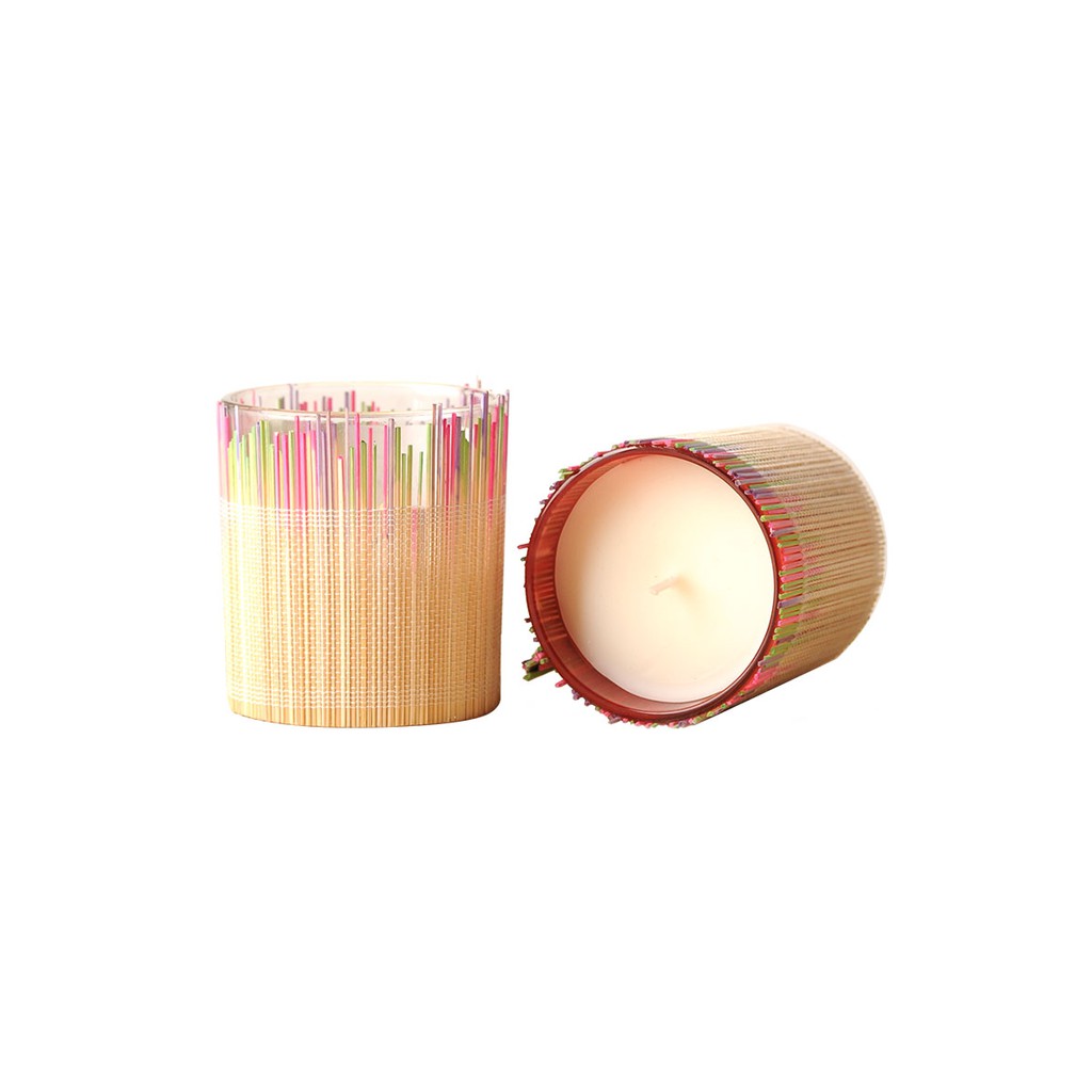 Nến thơm ly thủy tinh D7.4H8 Miss Candle MIC5708 quấn tre (Lựa chọn màu)