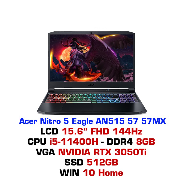 Laptop Acer Nitro Gaming AN515-57-57MX i5 11400H/8GB/512GB SSD/RTX 3050Ti 4GB/Win10