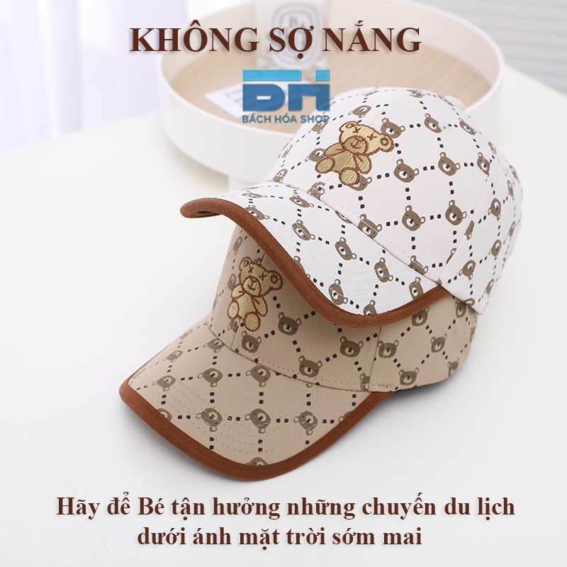 Mũ lưỡi trai chống nắng ngư dân in hình gấu, chất liệu vải chống nắng UPF50 - Phù hợp với bé từ 2 đến 10 tuổi